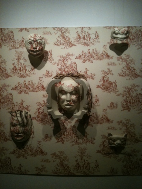 Imaginary Indian Series: Non native native art, wood, grass, acrylic, paint, wallpaper